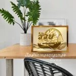 ภาพเรือสำเภาทอง เหมาะสำหรับผู้ทำมาค้าขาย เสริมชีวิต เสริมธุรกิจ ร่ำรวย มั่นคง ใส่กรอบสีทองให้พร้อม