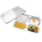 Getzhop tray, stainless steel food, 4 hole tray with stainless steel lid