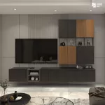 ชั้นวางทีวีรุ่น BROOKE หน้าบานสีลายหินอ่อนดำ SAN BENITO หรูหรา มีระดับ เคลือบเมลามีนเนื้อมันเงาทั้งชุด ติดตั้งได้ทั้งแบบชั้นวางทีวีแขวนลอยหรือวางพื้น มีให้เลือกหลายขนาด