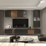 ชั้นวางทีวีรุ่น BROOKE หน้าบานสีลายหินอ่อนดำ SAN BENITO หรูหรา มีระดับ เคลือบเมลามีนเนื้อมันเงาทั้งชุด ติดตั้งได้ทั้งแบบชั้นวางทีวีแขวนลอยหรือวางพื้น มีให้เลือกหลายขนาด