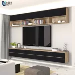 ชั้นวางทีวี รุ่น Bella ชั้นวางทีวีเสมือนบิ้วอิน สามารถเลือกติดตั้งได้ทั้งแบบเขวนลอยติดผนัง หรือวางบนพื้น ขนาด 2.4 เมตร มีให้เลือก 3 สี ขาว ลายไม้ เทาลายผ้า