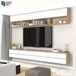 ชั้นวางทีวี รุ่น Bella ชั้นวางทีวีเสมือนบิ้วอิน สามารถเลือกติดตั้งได้ทั้งแบบเขวนลอยติดผนัง หรือวางบนพื้น ขนาด 2.4 เมตร มีให้เลือก 3 สี ขาว ลายไม้ เทาลายผ้า