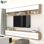 ชั้นวางทีวี รุ่น Bella ชั้นวางทีวีเสมือนบิ้วอิน สามารถเลือกติดตั้งได้ทั้งแบบเขวนลอยติดผนัง หรือวางบนพื้น ขนาด 2.4 เมตร มีให้เลือก 3 สี ขาว ลายไม้ เทาลายผ้า