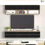 ชั้นวางทีวี รุ่น Bella ตู้วางทีวี ชั้นวางทีวีติดผนัง ชั้นวางทีวีเสมือนบิ้วอิน ขนาด 2.4 เมตร มีให้เลือก 3 สี ขาว ลายไม้ เทาลายผ้า