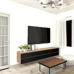 ชั้นวางทีวี รุ่น Bella ตู้วางทีวี ชั้นวางทีวีติดผนัง ชั้นวางทีวีเสมือนบิ้วอิน ขนาด 2.4 เมตร มีให้เลือก 3 สี ขาว ลายไม้ เทาลายผ้า