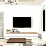 ชั้นวางทีวี รุ่น Bella ตู้วางทีวี ชั้นวางทีวีติดผนัง ชั้นวางทีวีเสมือนบิ้วอิน ขนาด 2.4 เมตร มีให้เลือก 3 สี ขาว ลายไม้ เทาลายผ้า