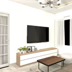 ชั้นวางทีวี รุ่น Bella ตู้วางทีวี ชั้นวางทีวีติดผนัง ชั้นวางทีวีเสมือนบิ้วอิน ขนาด 2.4 เมตร มีให้เลือก 3 สี ขาว ลายไม้ เทาลายผ้า