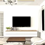 ชั้นวางทีวี รุ่น Bella ตู้วางทีวี ชั้นวางทีวีติดผนัง ชั้นวางทีวีเสมือนบิ้วอิน ขนาด 2.4 เมตร มีให้เลือก 3 สี ขาว ลายไม้ เทาลายผ้า