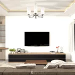 ชั้นวางทีวี รุ่น Bella ชั้นวางทีวีเสมือนบิ้วอิน สามารถเลือกติดตั้งได้ทั้งแบบเขวนลอยติดผนัง หรือวางบนพื้น ขนาด 2.4 เมตร มีให้เลือก 3 สี ขาว ลายไม้ เทาลายผ้า