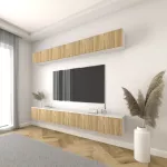 ชั้นวางทีวีแบบแขวนลอย รุ่น NANA สีลายไม้ เคลือบเมลามีนเนื้อมันเงาเรียบหรูมีระดับ