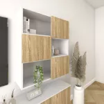 ชั้นวางทีวีแบบแขวนลอย รุ่น NANA สีลายไม้ เคลือบเมลามีนเนื้อมันเงาเรียบหรูมีระดับ