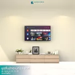 ชั้นวางทีวี รุ่น Bella ตู้วางทีวี ชั้นวางทีวีติดผนัง ชั้นวางทีวีเสมือนบิ้วอิน ขนาด 2.4 เมตร มีให้เลือก 3 สี ขาว ลายไม้ เทาลายผ้า