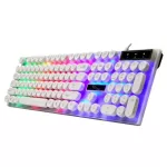 Glowing Keyboard with Round Keycaps for PC/Lap Retro Gaming Backlit Keyboard for Computer Gamers