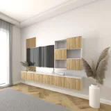 ชั้นวางทีวีแบบแขวนลอย รุ่น NANA สีลายไม้ เคลือบเมลามีนเนื้อมันเงาเรียบหรูมีระดับ