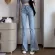 ORIFLY กางเกงยีนส์เอวสูงผู้หญิงหลวมกางเกงขายาวยืดเสื้อผ้าผู้หญิงย้อนยุค