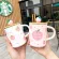 Cute Peach Water Cup Mug with Spoon Ceramic Cup with Lid Coffee Juice Milk Office Tea Cup