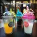 Creative Double-Layer Plastic Coffee Cup Personalized Milk Cup Transparent Covered Straw Water Cup Outdoor Portable Cup