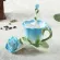 150ml Enamel Rose Coffee Mugs Tea Cups Saucer Spoon Creative Lover Drinkware