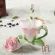 150ml Enamel Rose Coffee Mugs Tea Cups Saucer Spoon Creative Lover Drinkware