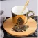 Mirror Coffee Cup Specular Ceramic Mug with Saucers European Cartoon Scoop Tiger Zebra Pattern Tea Set Coffeeware