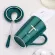 380ml Ceramic Mugs Creative Letter Mugs with Spoon Lid Green Gold Milk Coffee Cup Mark Drinkware Novelty s