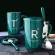 380ml Ceramic Mugs Creative Letter Mugs with Spoon Lid Green Gold Milk Coffee Cup Mark Drinkware Novelty s