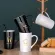 380ml Ceramic Mugs Creative Letter Mugs with Spoon Lid Green Gold Milk Coffee Cup Mark Drinkware Novelty s
