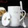 12 Consteds Creative Mugs with Spoon Lid Black and Gold Porcelain Zodiac Milk Coffee Cup 420ml Water Drinkware