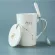 Ceramic 12 Consteds Creative Mugs with Spoon Lid Black and Gold Porcelain Zodiac Milk Coffee Cup Drinkware