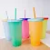 5pcs Reusable Color Changing Cold Cups Magic Plastic Coffee Mugs Water Bottles with Straws Set for Family Friends Cup