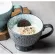 400ml Japanese Art Retro Embossed Printed Coffee Minimalist Home Large Capacity High Foot Breakfast Oatmeal Dessert Cup