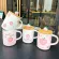 Cute Peach Water Cup Mug with Spoon Ceramic Cup with Lid Coffee Juice Milk Office Tea Cup