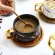 Creative Fresh Nordic Style Marble Matte Gold Ceramic Cup Tea Mug With Wooden Lid Tray