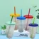 Confetti Plastic Color Coffee Mug Color Changing Water Temperature Sensing Color Changing Straw Cup Kitchen Dining Supplies