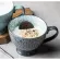 400ml Japanese Art Retro Ceramic Embossed Printed Coffee Minimalist Home Large Capacity High Foot Breakfast Oatmeal Cup