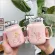 Sweet Pink Ceramic Mug with Mirror Cover for Coffee Girls Fresh Lovely Mugs with Selen Lid Office Flower Tea Cup