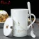 12 Consteds Creative Mugs with Spoon Lid Black and Gold Porcelain Zodiac Milk Coffee Cup 420ml Water Drinkware