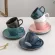 Nordic Ceramic Coffee Cup And Saucer Set Household Flower Tea Afternoon Tea Cup Saucer Milk Cup With Spoon Light Luxury