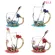 Enamel Transparent Glass Coffee Tea Mug Blue Roses Heat-Resistant Cup Set Stainless Steel Spoon and Wipe Cloth