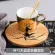 Golden Mirror Reflection Cup and Wood Saucer Coffee Milkfast Milk Water Tea Friend Birthday Best