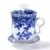 Blue and White Porcelain Office Four-Piece Cup with Lid Including Filter Equipment Personal Lunch Cup Conference