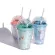 Portable Stylish Double Straw Unicorn Ice Cup Summer Cold Drink Coffee Water Cup Boy's Girl's Plastic Cups Novelty