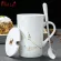 12 Constellations Ceramic Mugs With Spoon Lid Black And Gold Porcelain Zodiac Milk Coffee Cup 420ml Water Drinkware
