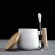 Nordic Style Black White Fat Body Coffee Mug With Wooden Handle And Spoon Modern Style Office Use Water Milk Drinks Mj81410