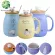 Duolvqi Cartoon Cat Coffee Mug Teacup Creative Ceramic Mugs Lovely Water Cup With Wooden Lid And Stainless Steel Spoon 401-500ml