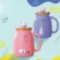 Duolvqi Cartoon Cat Coffee Mug Teacup Creative Ceramic Mugs Lovely Water Cup With Wooden Lid And Stainless Steel Spoon 401-500ml