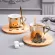 Plating Mirror Reflection Ceramic Coffee Mugs With Wood Dish Tea Cups Creative Drinkware Send Box