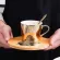 Golden Mirror Reflection Cup and Wood Saucer Coffee Milkfast Milk Water Tea Friend Birthday Best