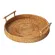 Round Hand-Woven Fruit Storage Basket Rattan Bread Serving Handcrafted Tray Platter With Wooden Handle Retro Classic Picnic Prop