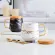 Nordic Style Gold Marble Ceramic Mug Cup and Wooden Saucer Lid White Porcelain Tea Coffee Water Mug with Handle Drinkware